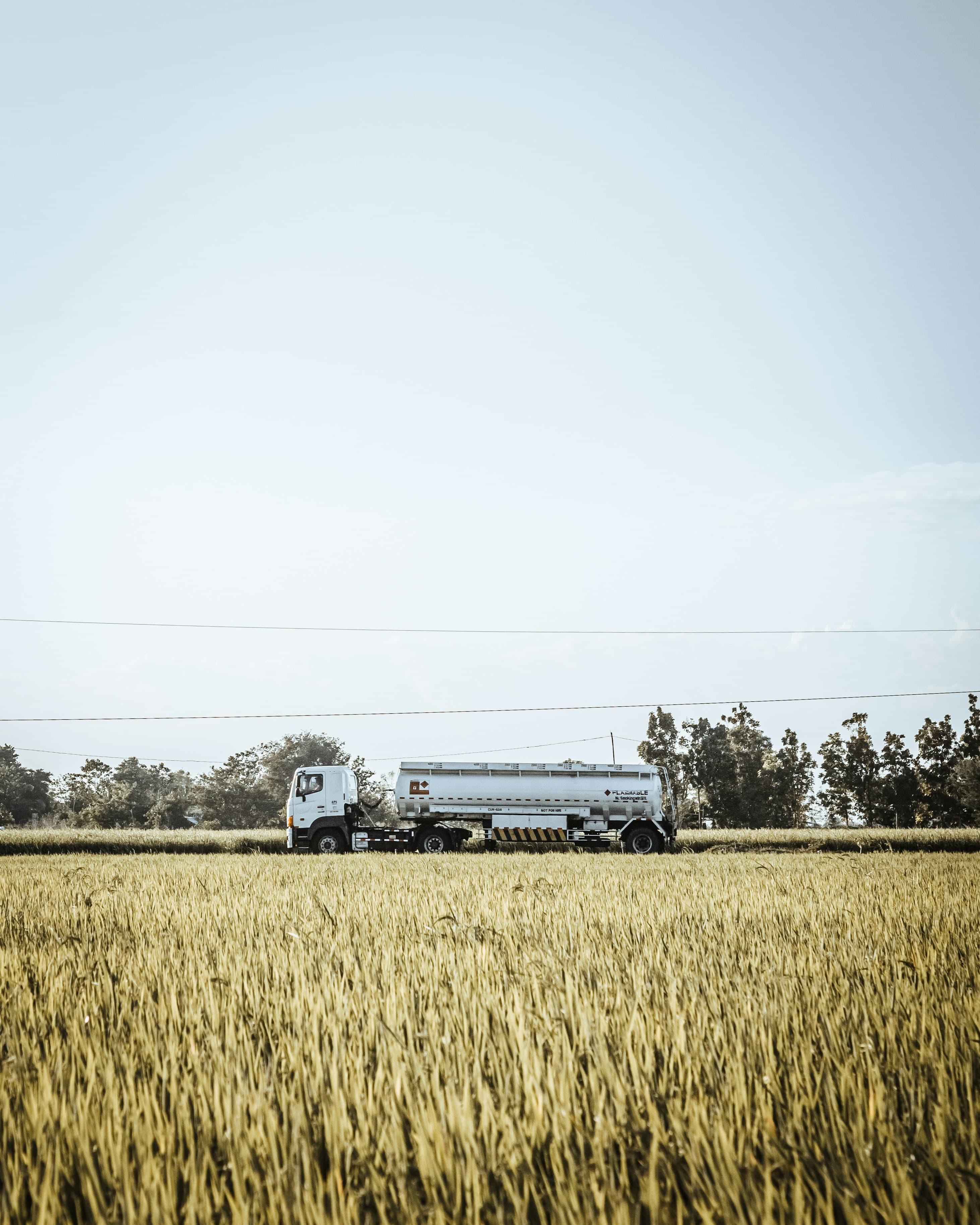 Tank truck crossing open country