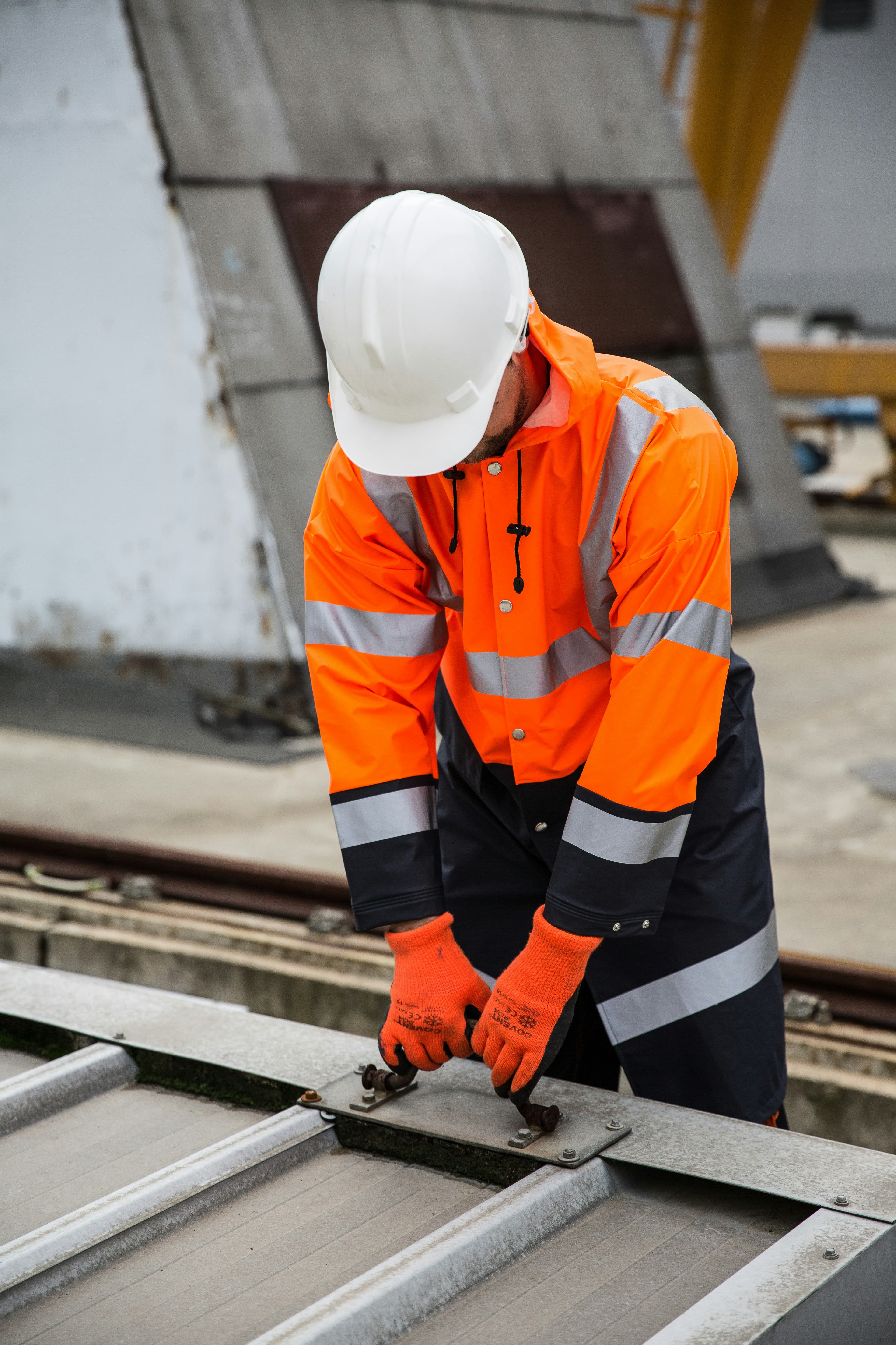 Field hand in high-visibility gear